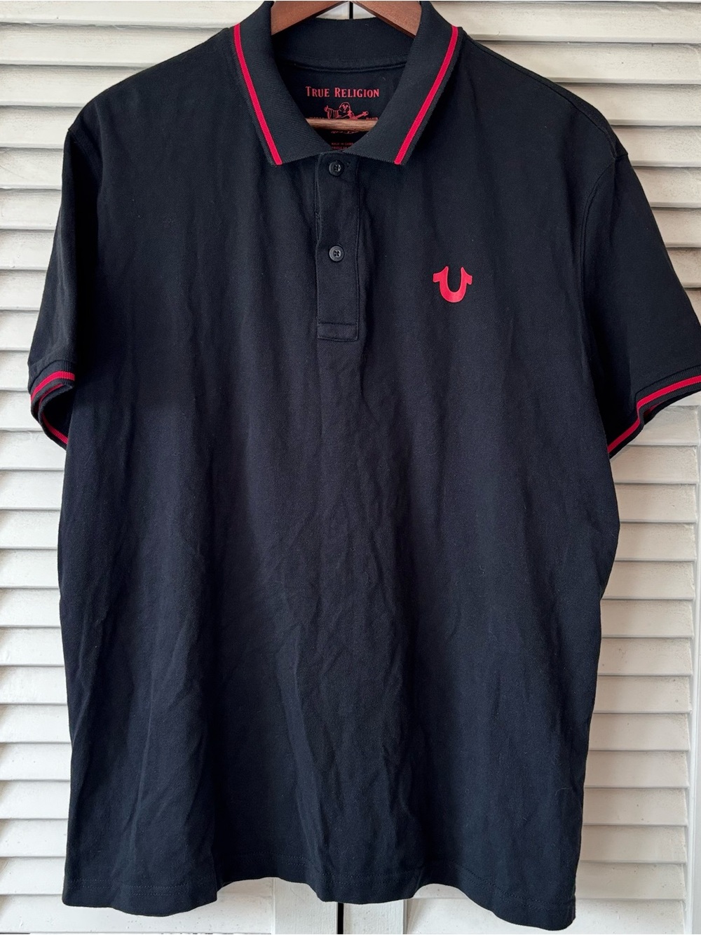 True Religion Black Polo with Red Accent Trim
